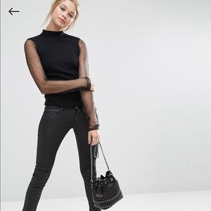 ASOS high neck sweater with sheer sleeves